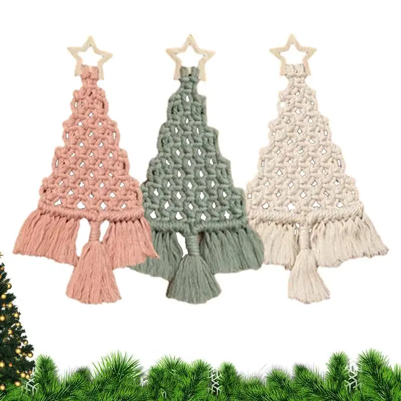 Christmas Tree DIY Hanging Ornaments Christmas Tree Macrame Kit Woven Cotton Christmas Decorations Wall Hanging Tree Ornaments