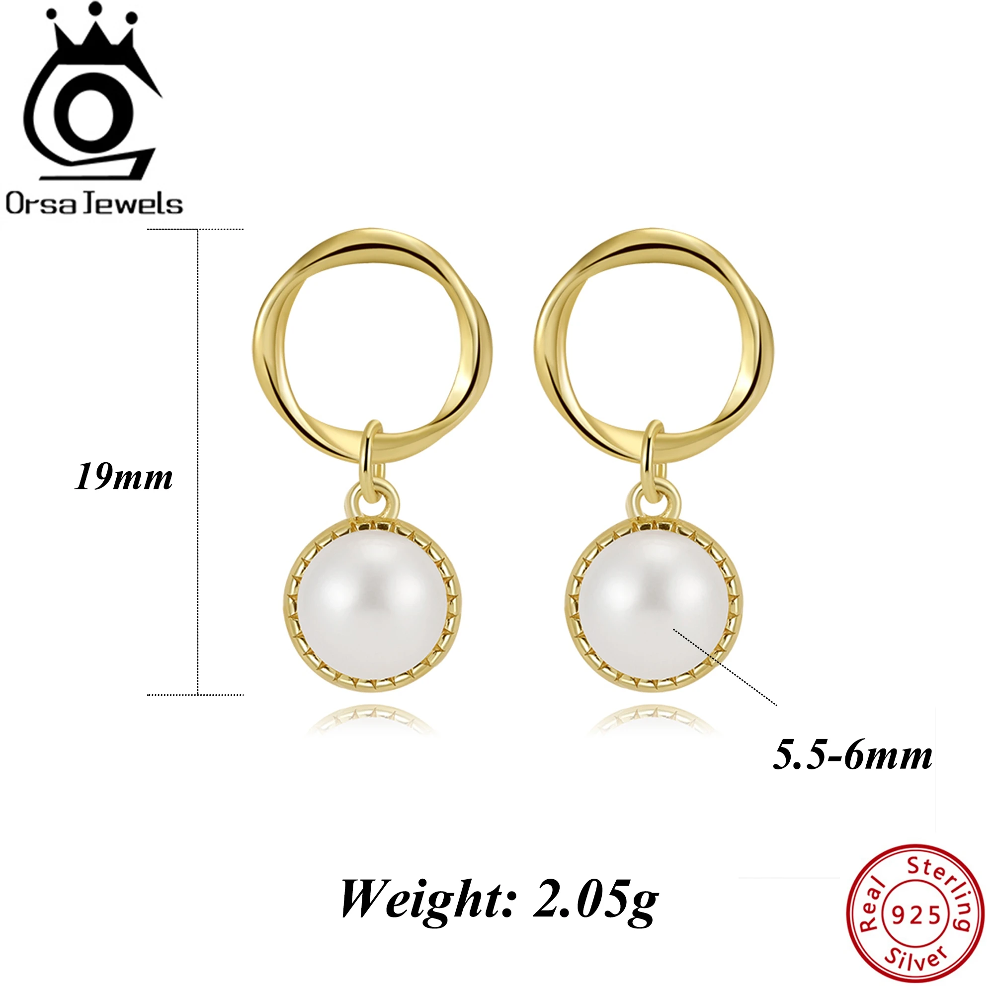 

ORSA JEWELS 14K Gold Plated S925 Sterling Silver Dangle Earrings, 5.5-6mm Freshwater Pearl Vintage Jewelry, Party Gift GPE121