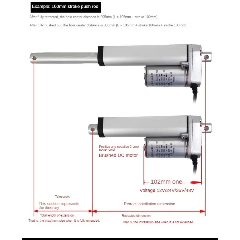 50--1000mm DC motor lift pull electric push rod 12V24V telescopic rod window opener chamber