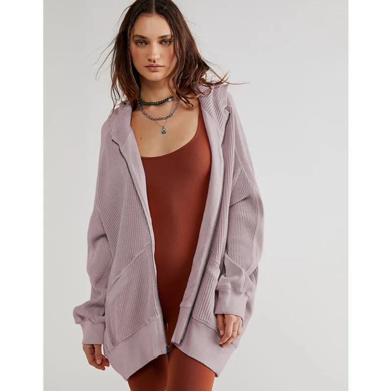 Hooded Sweatshirt Women's New Spring and Autumn Zipper Jacket Long Solid Color Tops Korean Fashion Cardigan Jacket Women's Coat