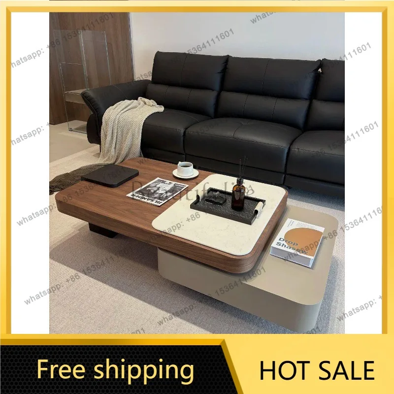 FG medieval solid wood coffee table walnut color high-end rotating coffee table combination
