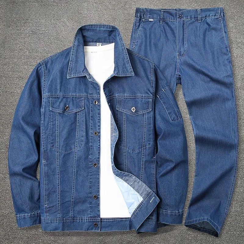 

Lightweight Summer Denim Workwear Set Men's Welding Heat Resistant Power Combed Cotton Long Sve ort Sve Prot...