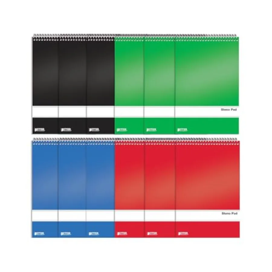 

Better Office Steno Pad, 6" x 9", Gregg Ruled, Assorted Colors, 80 Sheets/Pad, 12 Pads/Pack 25812-12PK