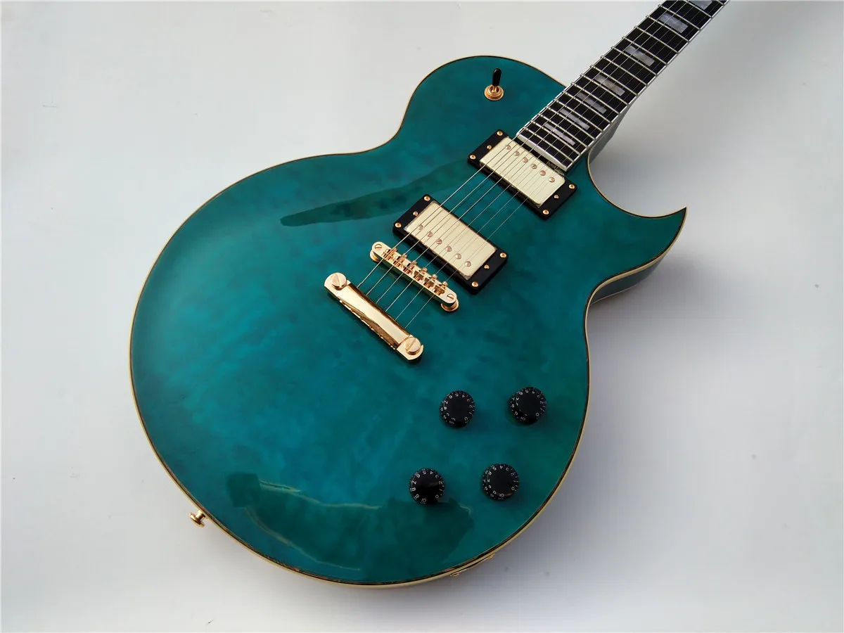 

6 Strings Electric Guitar,Quilted Maple Skin Top Semi Hollow Body&Rosewood Fingerboard Light Blue BJ-230