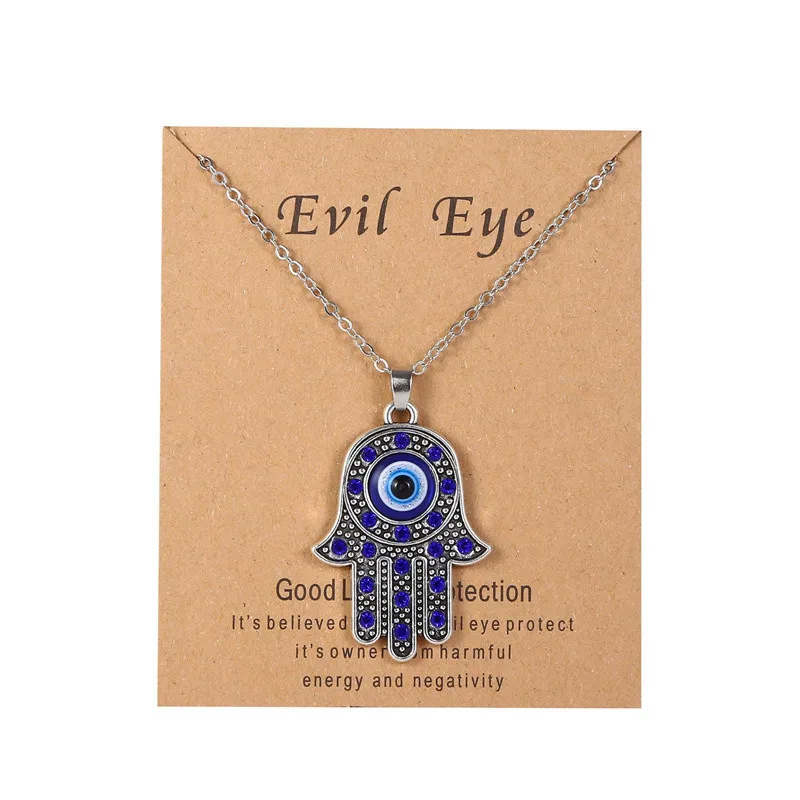 Silver Plated Lucky Blue Evil Eye Pendant Necklace For Women Men Fashion Charm Heart Moon Flower Palm Necklaces Jewelry Gifts