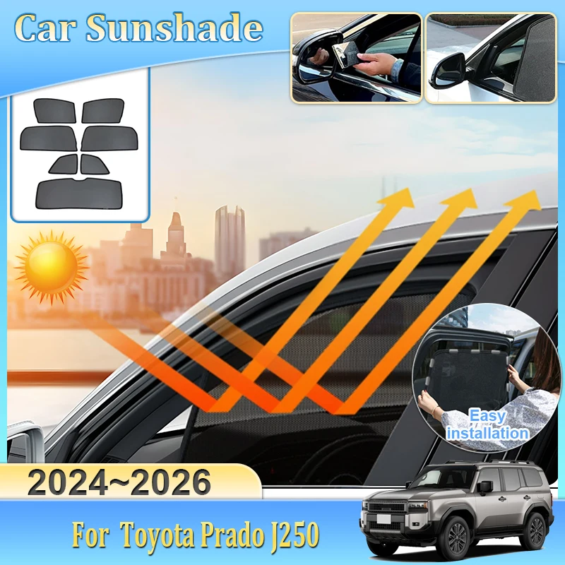 

Для Toyota Land Cruiser Prado J250 2024 2025 2026 магнитный солнцезащитный козырек с защитой от УФ-лучей, автомобильный сетчатый солнцезащитный козырек, инструменты, блоки конфиденциальности, аксессуары