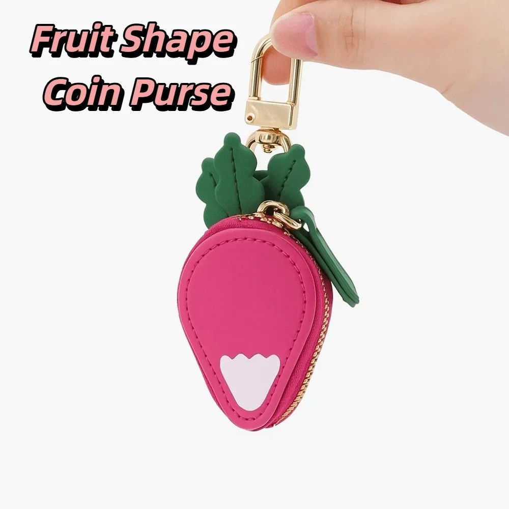 

Mini Radish Fruit Shape Coin Purse Strawberry Cute PU Leather Pendant Korean Style Keychain Earphone Bag Mini Storage Bag