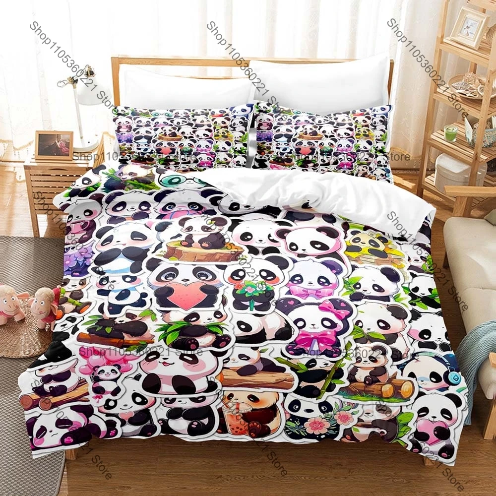 

Kawaii panda Three Piece Bedding Set Luxury Comforter Set with Queen King Size Including new pillowcase Anime literie de luxe