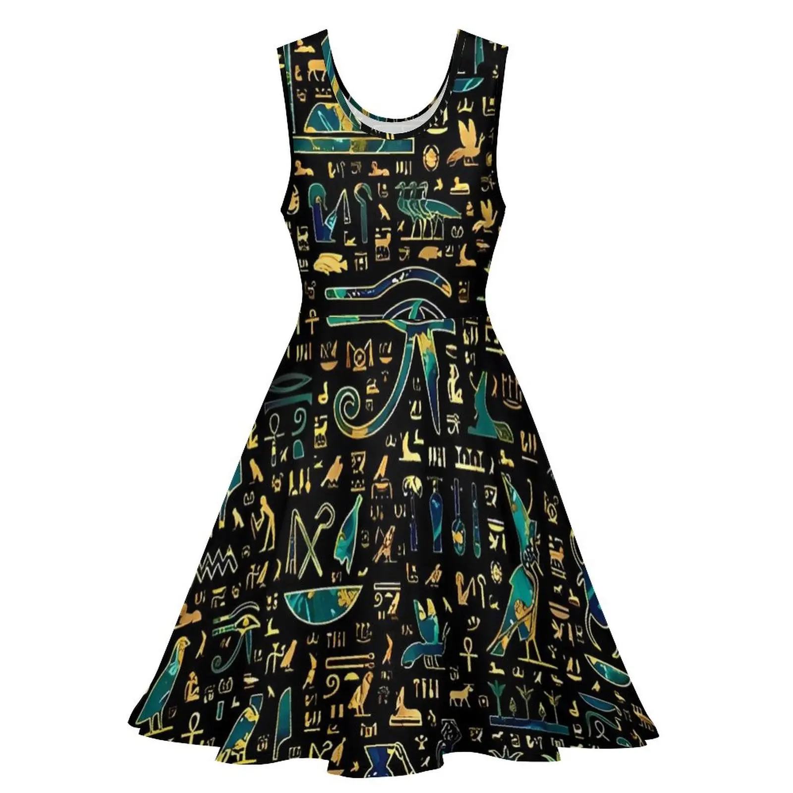 Ancient Egyptian Art Dress Sleeveless Marble and Gold Aesthetic Dresses Summer Ladies Oversize Boho Beach Custom Skate Dress