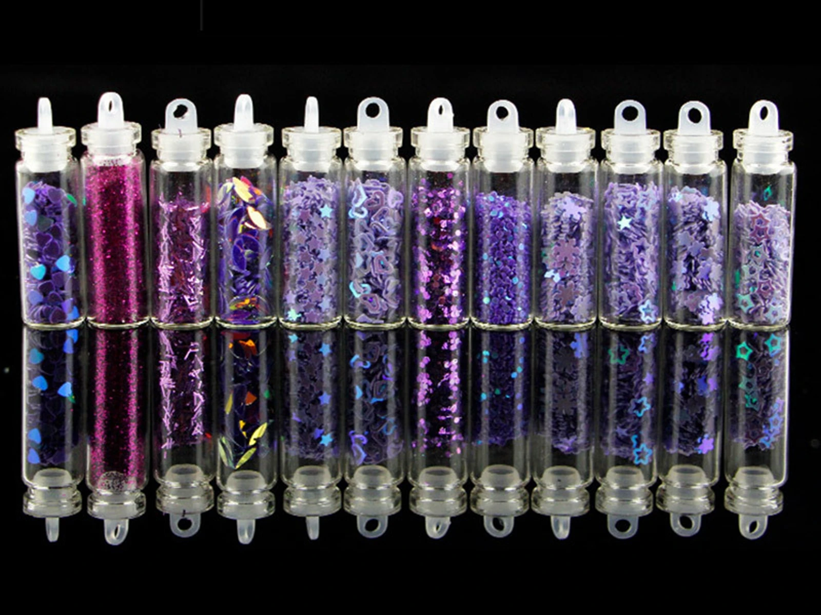 12pcs Mini Glass Vials with Cork Stoppers - Same Color Set for Nail Art, DIY Jewelry, Craft Decor - Assorted Sizes 5-15mm