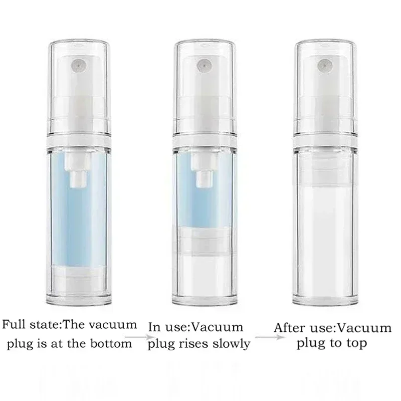 5Pcs 5/10/15ml Mini Clear Vacuum Plastic Sample Bottles with Pump Lid & Spray Lid Refillable Travel Container For Perfume Lotion