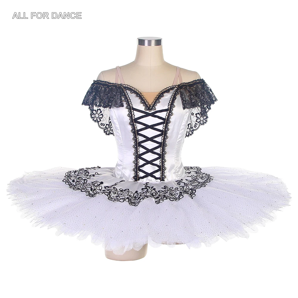 

B22077 White Spandex Bodice Professional Ballet Pancake Tutu with 10 Layers Tutu Skirt For Women and Girls Performance Wear