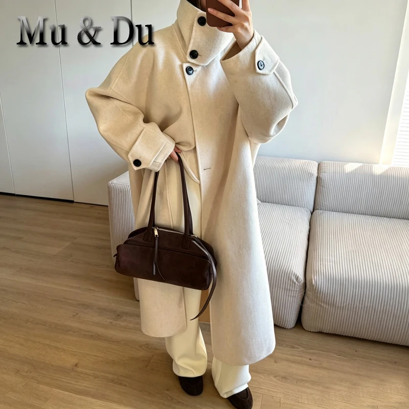 Women Long Double-sided Woolen Blend Coats Retro Loose Female Overcoat Single-Breasted Ladies Windbreak Autumn Winter