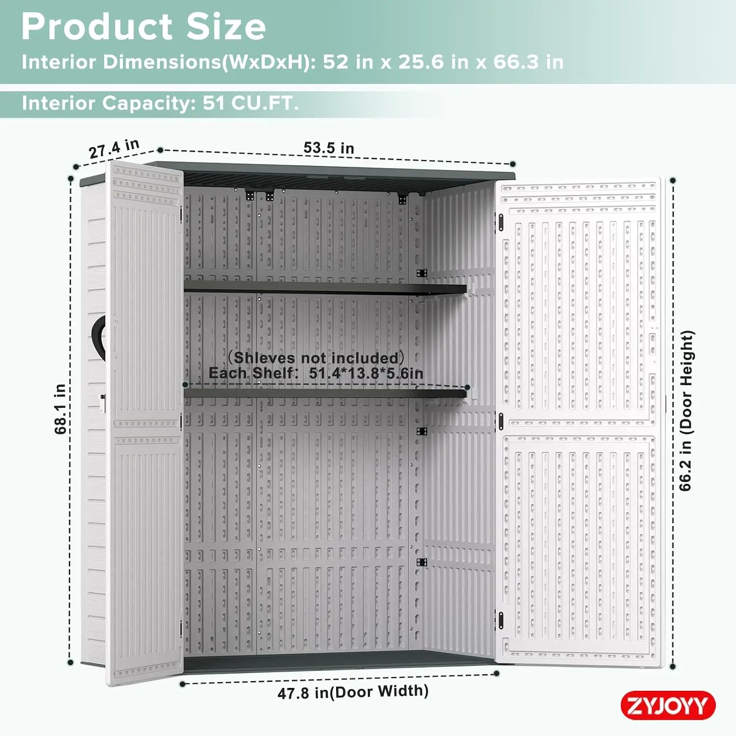 Outdoor Storage Shed, 59 Cuft Outside Waterproof Storage Cabinet, HDPE Resin Plastic 385 Gallon Outdoor Storage, Customized