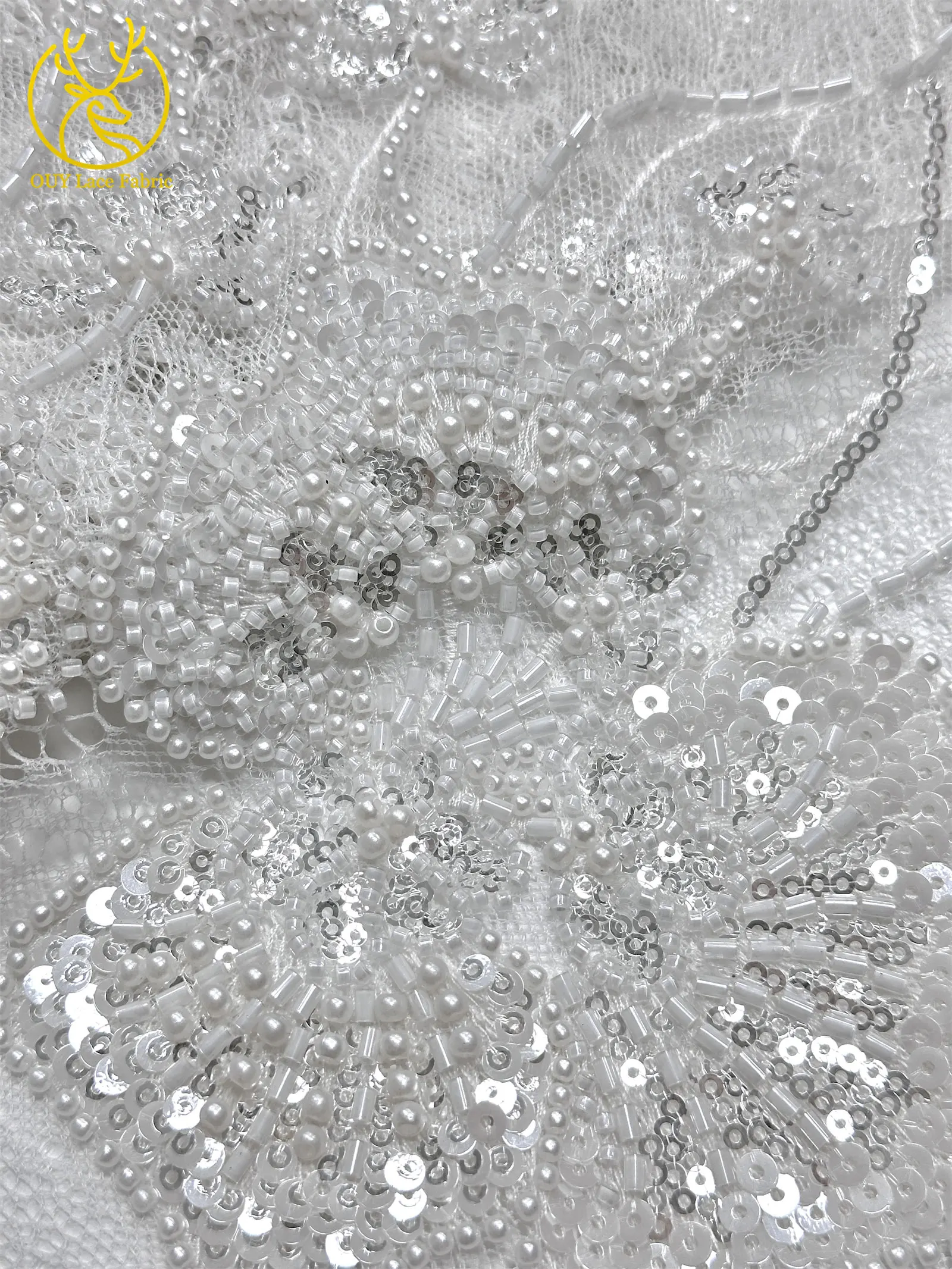 Afrikanischer Perlen-Spitzenstoff, 5 Yards luxuriöser nigerianischer französischer Pailletten-Spitzenstoff, ideal zum Nähen von Damen-Partykleidern – Detail 12