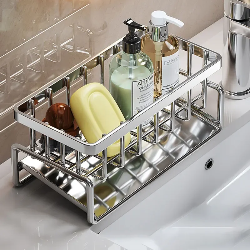 

Kitchen Sink Drain Rack Organizer Stainless Steel Self-draining Sink Shelf Soap Sponge Holder Dishcloth Towel Rack filter basket