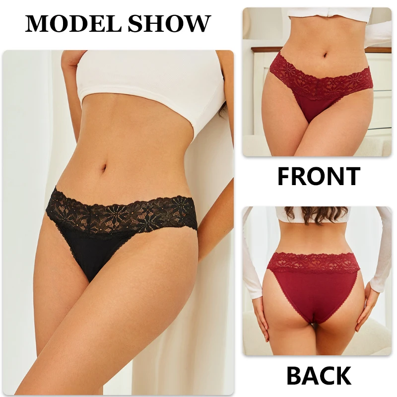 FINETOO 3Pcs Cotton Lace Floral Underwear Women\'s Patchwork Panties Sexy Breathable Soft Briefs Female Solid Low-Waist Lingerie