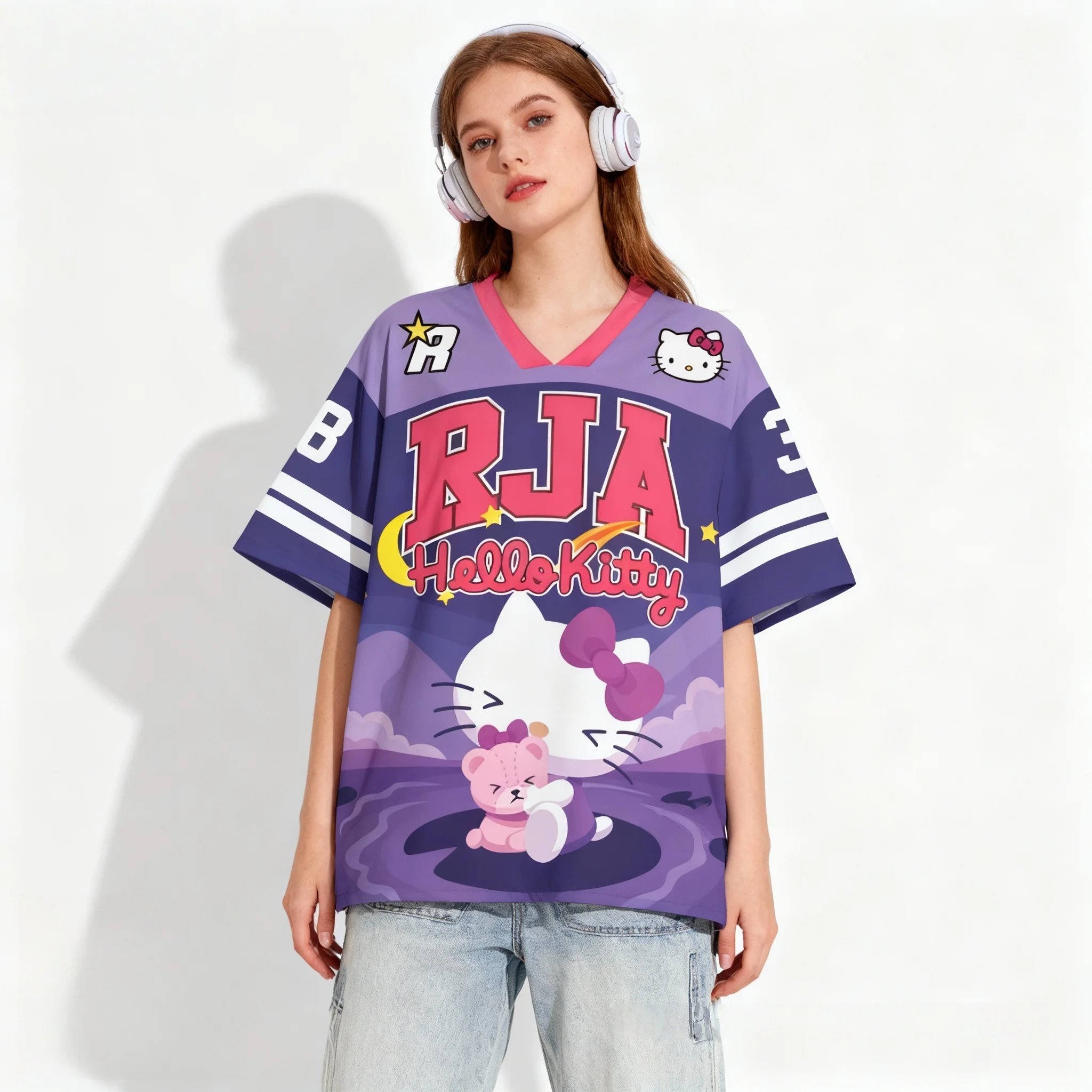 

Sanrio Yugui Dog Kitty Cat Fans American Ball Uniform Sweet Cool Summer T-shirt Extra Large Adult Sports T-shirt Maternity Wear