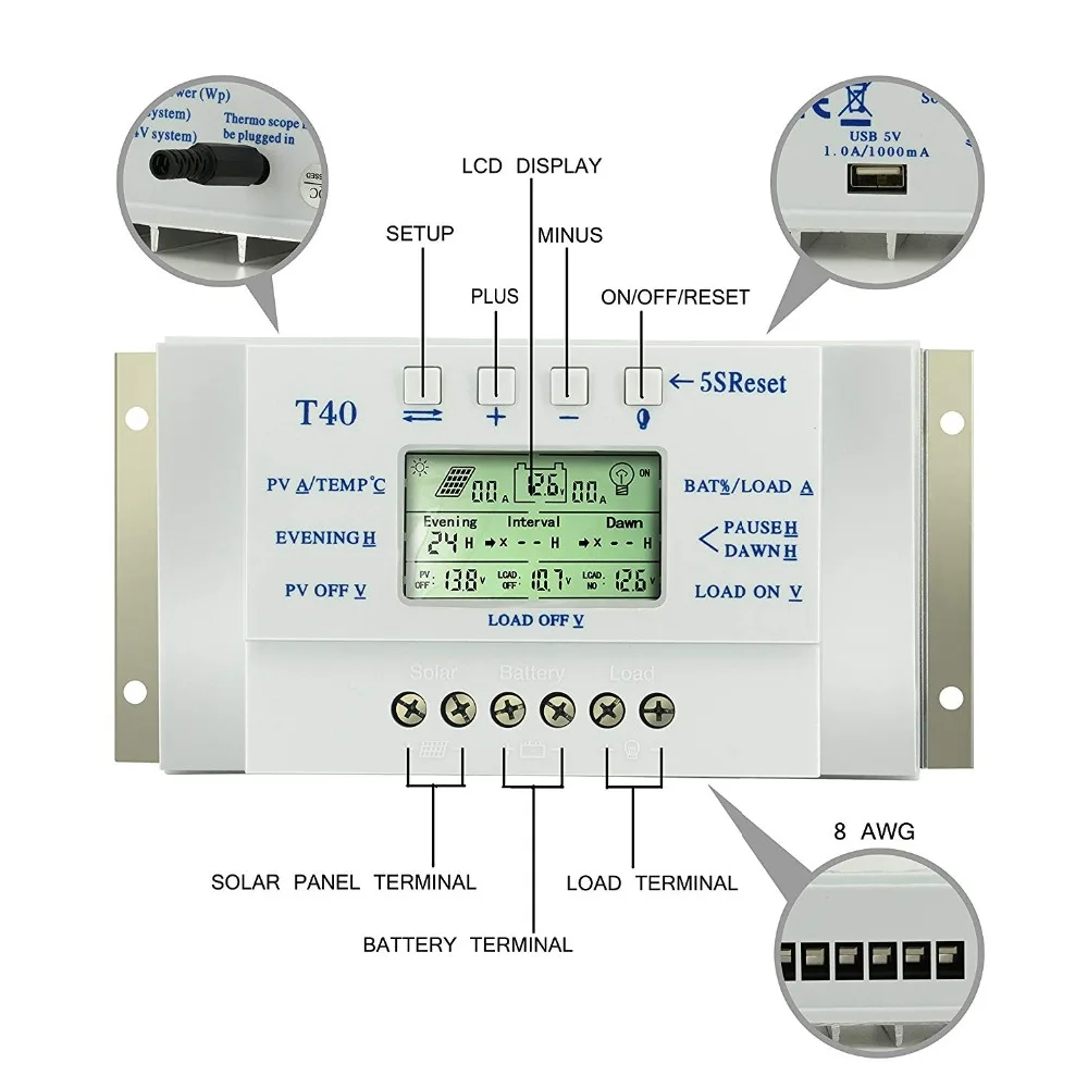 1PC MPPT PWM Solar Charge Controller 20A 40A 12V/24V Auto Solar Panel Regulator Solar Battery Charger with Dual Timer — купить у AliExpress WW