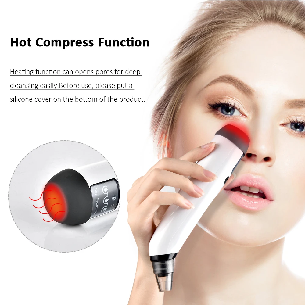 Facial Blackhead Remover Electric Hot Compress Vacuum Pore Cleaner Face Deep Nose Cleaner T Zone Pore Acne Pimple Removal Tool