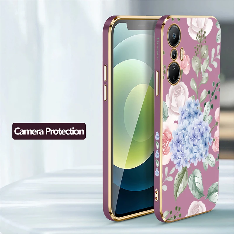 Shockproof Soft Phone Case For Infinix Hot 12 12i 11S 10 Lite 10i 10S NFC 10T 8 9 11 Play Flower Print Plating Silicone Cover