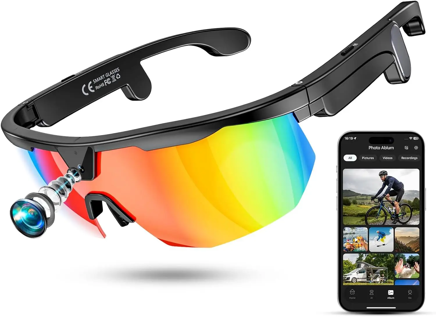 

Smart Glasses with 4K Camera, Polarized Sunglasses, Bluetooth AI for Outdoor Video Photos Music