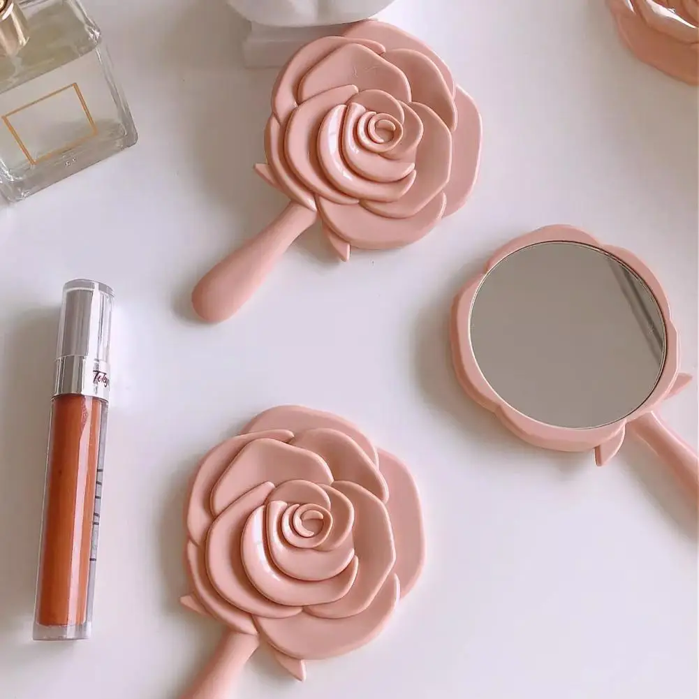 Portátil feminino rosa espelho de maquiagem mão bolso dobrado-lado cosméticos compõem espelho pequeno várias formas beleza