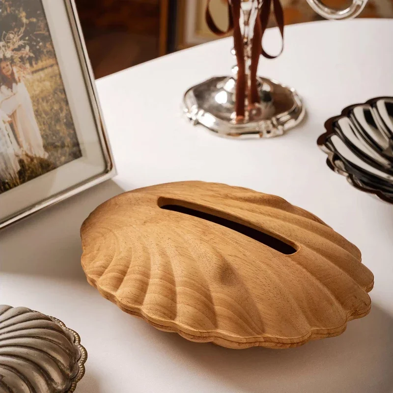 Minimalist Wood Tissue Box Nordic Living Room Tissue Organizer Bathroom Storage Box Creative Shell Dining Table Decoration