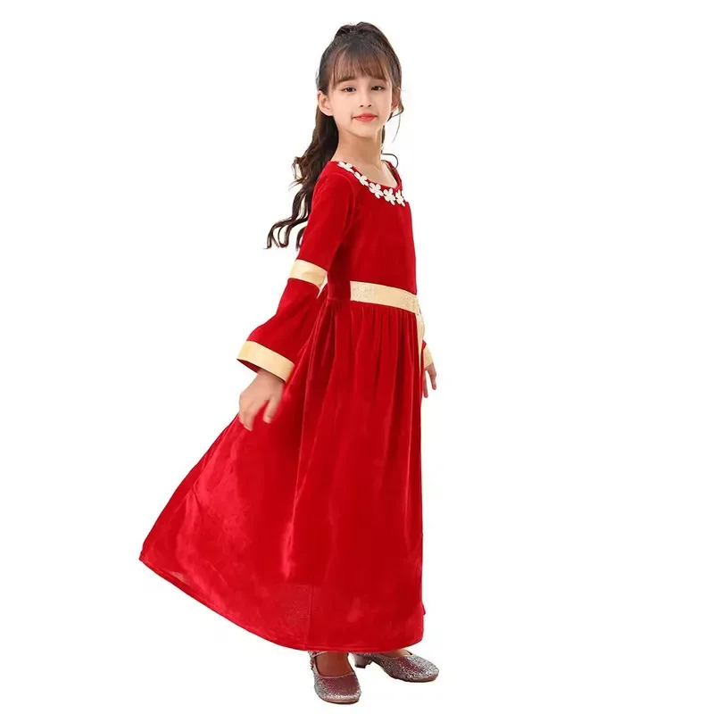 Sky02 criança menina nobre medieval renascentista princesa traje cosplay veludo vermelho crianças fantasia vestido halloween carnaval festa f88li