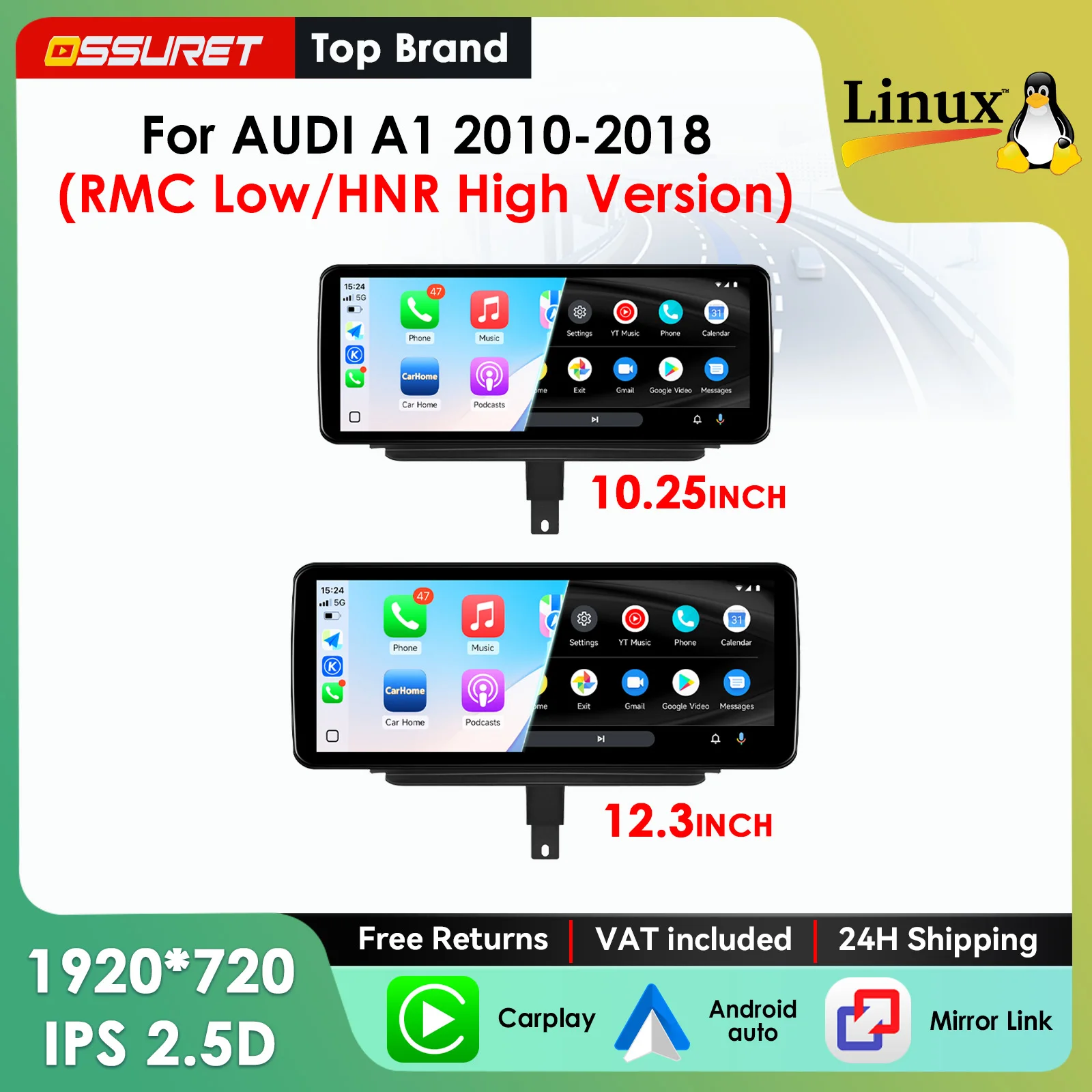 1920*720 Carplay Linux 5.4 Autoradio für AUDI A1 8X 2010-2018 RMC HNR System Multimedia-Videoplayer T113-i Dual-Core USB BT Mirror Link 10,25/12,3 Zoll Head Unit Bildschirm