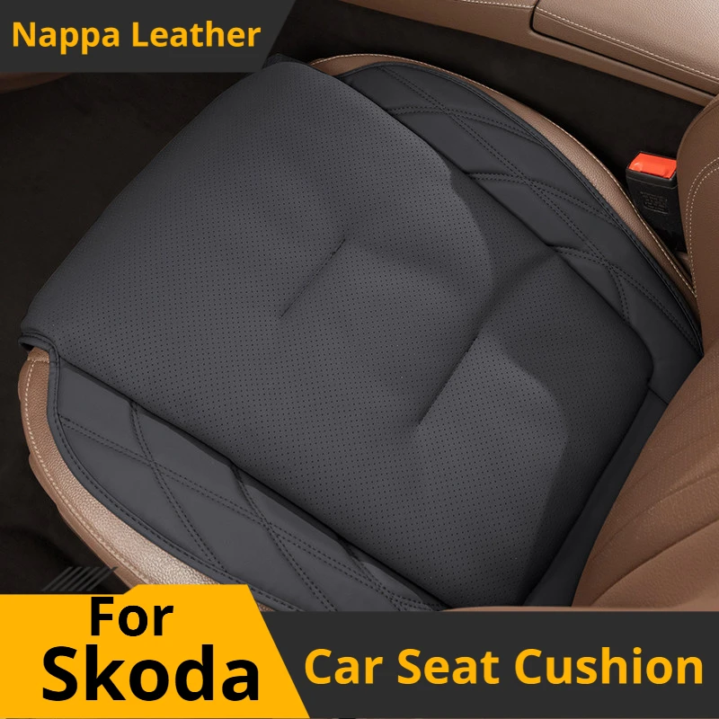 For Skoda Leather Car Seat Cushion Octavia Kodiaq Karoq Kamiq Superb Enyaq Soft Car Seat Cover All Season Interior Accessories