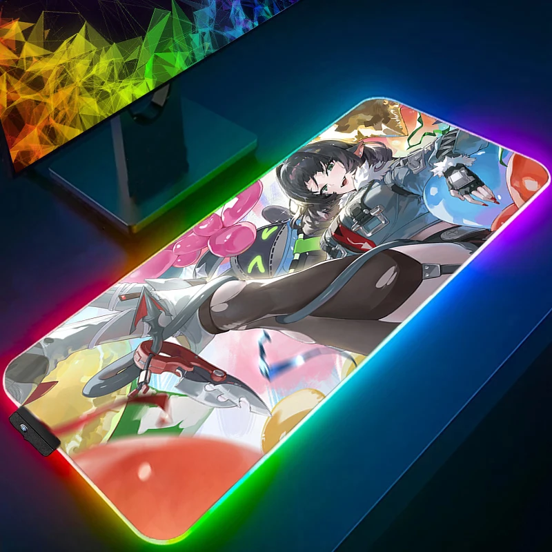 لوحة الماوس Gamer LED PC Computer Zenless Zone Zero Desktop Mat Jane Doe لوحة المفاتيح RGB Laptop Anime Gaming Accessories Mousepad