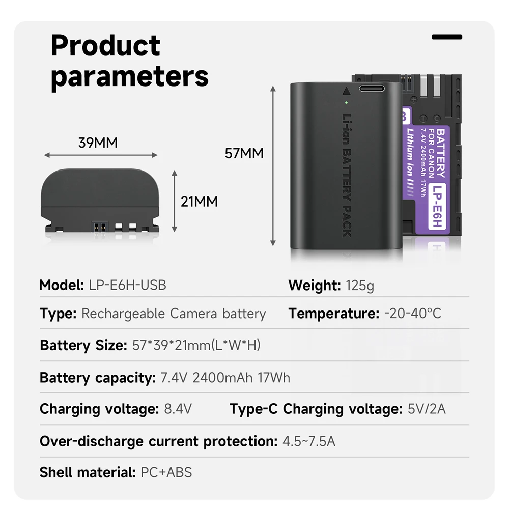 Typ C LP E6 LPE6 LP-E6 2400mAh LP-E6N akumulator do aparatów Canon EOS 5DS R 5D znak II 5D znak III 6D 7D 80D 90D EOS 5DS R kamera