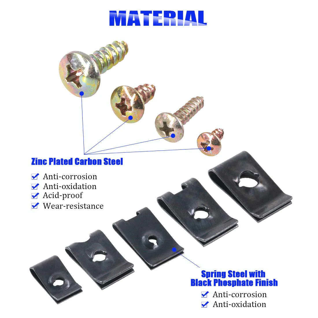 Комплект из 170 автомобильных U-образных зажимов и винтов, 9 размеров для автомобильных зажимов и комплектов винтов для бамперов, приборных панелей