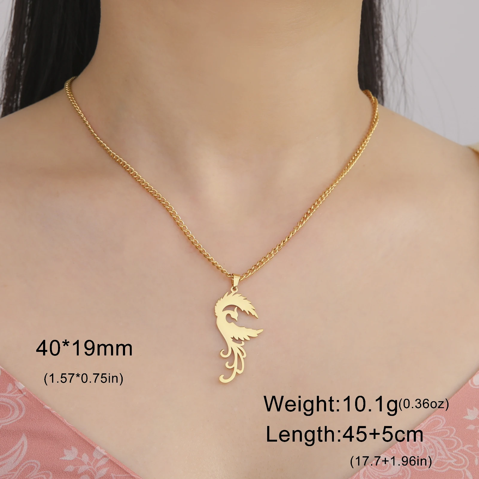 Unift Rising Phoenix Necklace for Women Men Stainless Steel