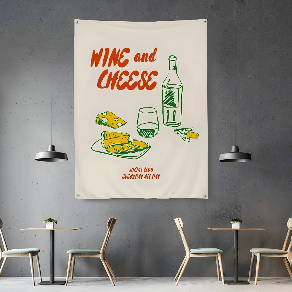 

Wine And Cheese Club Art Print Flag Bedroom Living Bar Garden Outdoor Microfiber Festival Decoration Background Art Banner