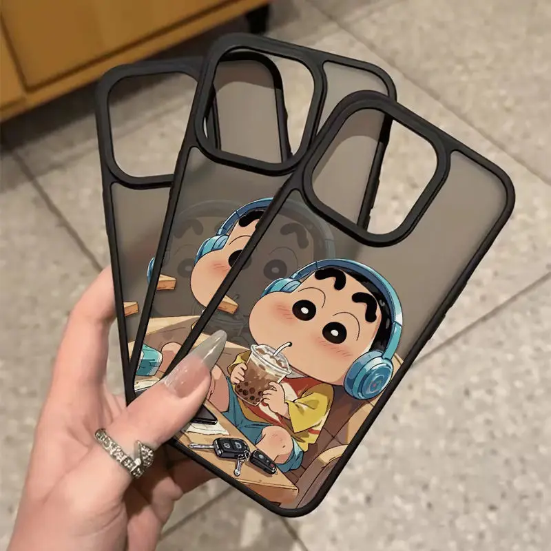 الجلد يشعر kawaii تلوين شين تشان جراب هاتف آيفون 16 برو ماكس 11 15 14 12 17 برو ماكس 7 8 زائد XR SE الهواء سيليكون لينة غطاء