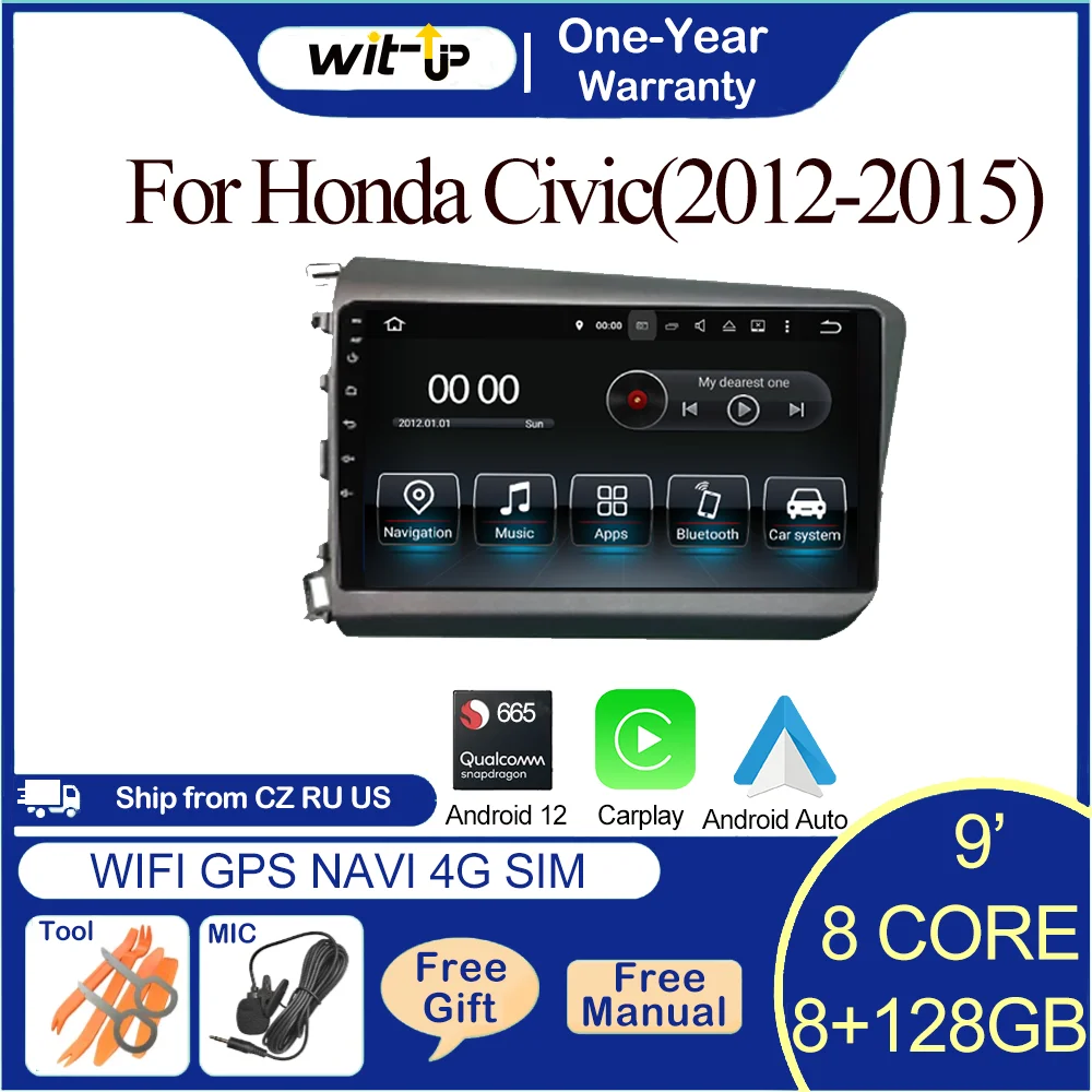 

Wit-Up For Honda Civic Android 12 Full Screen Upgrade Radio Car Stereo Car Smart System Car Screen Car Video Players CarPlay
