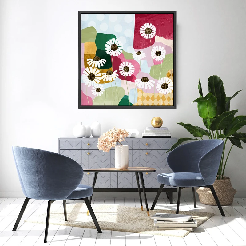 

Colorful Daisy Flower Painting Square Canvas Prints Nordic Plant Flower Posters Abstract Color Block Picture Home Wall Decor