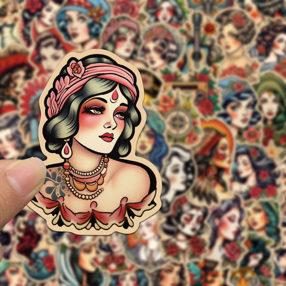 10/30/50pcs Old School Tattoo Style Sticker Retro Pinup Girl Decal Cool Graffiti Skateboard Laptop Bike Car Vintage Sticker Pack