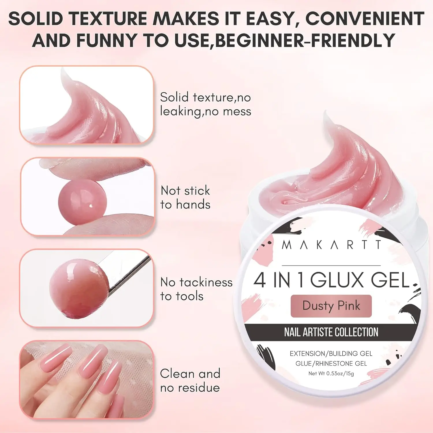 Makartt Solid Builder Nail Gel,15ML 4 in 1 Nail Extension Gel UV Glue for Acrylic Nails 3D Soft Gel Nails Rhinestones Gel