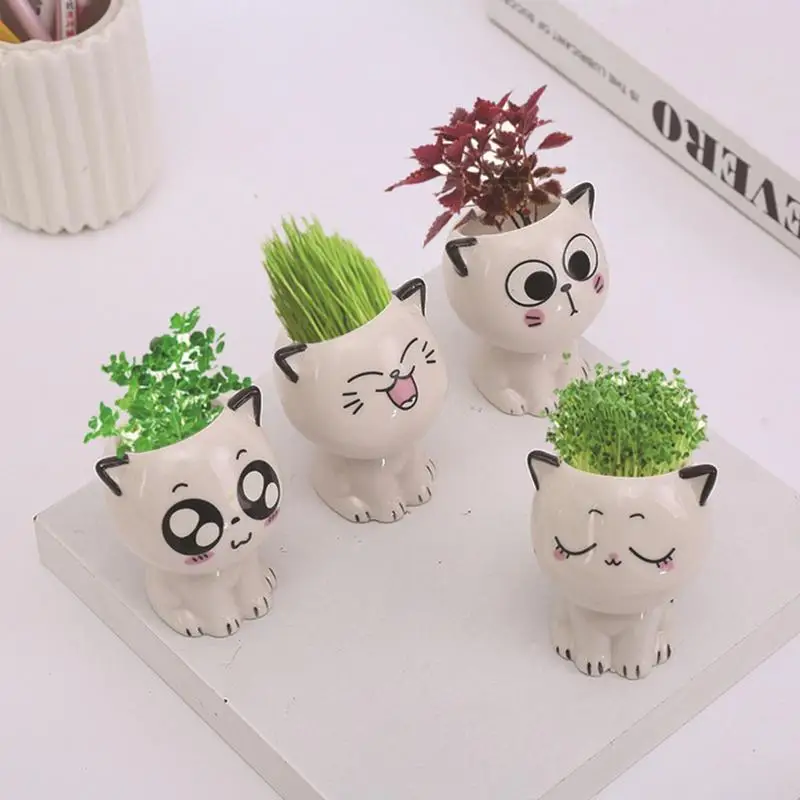 

Home Plants Pot Ceramic Cartoon Animal Cat Shaped Succulent Growing Vase Cute Mini Cactus Flower Pot Decor For Office Table