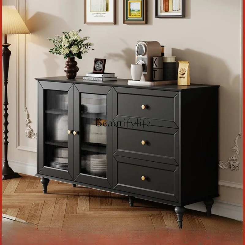 yj7 خزانة جانبية فرنسية قديمة سوداء للتخزين مثبتة على الحائط وخزانة شاي المطبخ المتكاملة #2