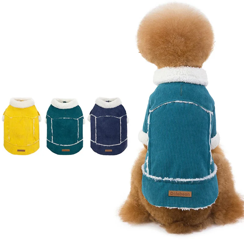 Autumn and Winter New Pet Cotton Coat Warm Thick Section Corduroy Dog Clothes Pug Teddy Fighting Dog Cotton Jacket