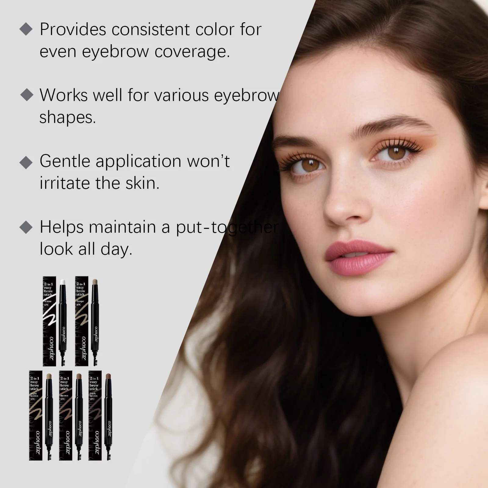 Zephoco 2 em 1 lápis de sobrancelha à prova d'água, longa duração, natural, suave, à prova de manchas, cabeça dupla, alta pigmentação, caneta de sobrancelha, maquiagem