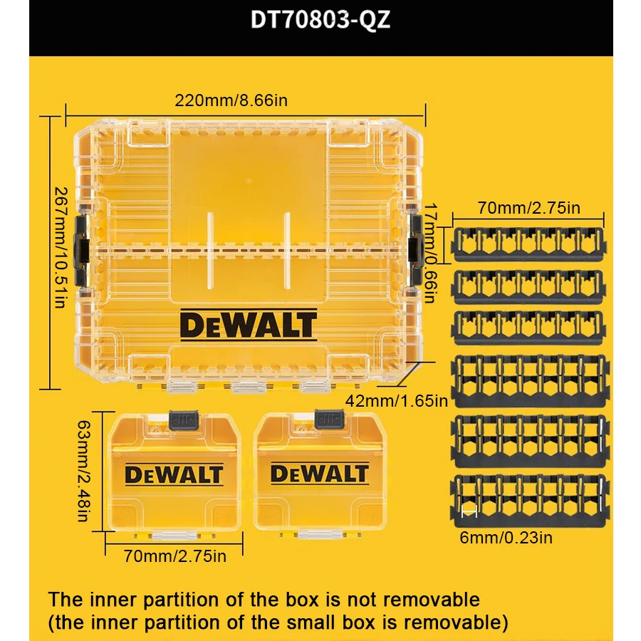 DEWALT DT70803 scatola portaoggetti per grandi parti scatola impilabile multifunzionale in plastica trasparente 220*170*42mm DT70803-QZ