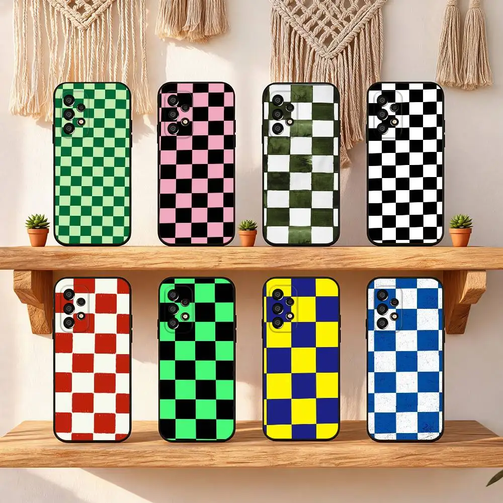 Checkerboard P-Plaid Fashion Black Soft Protective Case For Samsung S10,20,21,22,23,24,25,30 Ultra Plus FE Lite