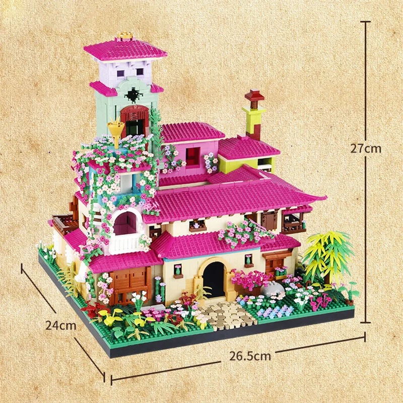 MOC فلاور تاون هاوس اللبنات كوخ المقصورة ألعاب الطوب النباتية #3