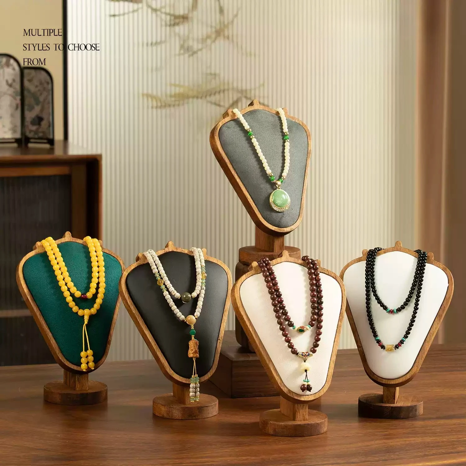 Mannequin Wooden Velvet Necklace Pendant Chain Jewelry Bust Neck Display Stand Holder Mannequin Necklace Pendant Window Display