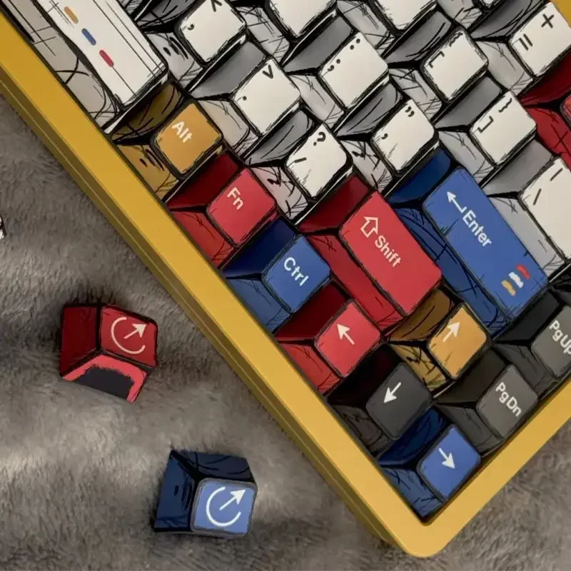 Comic Style Colorful Mixed Light Keycaps Original Factory Height 134 Keys Set Classic Minimalist Style Machine Keycap Decoration